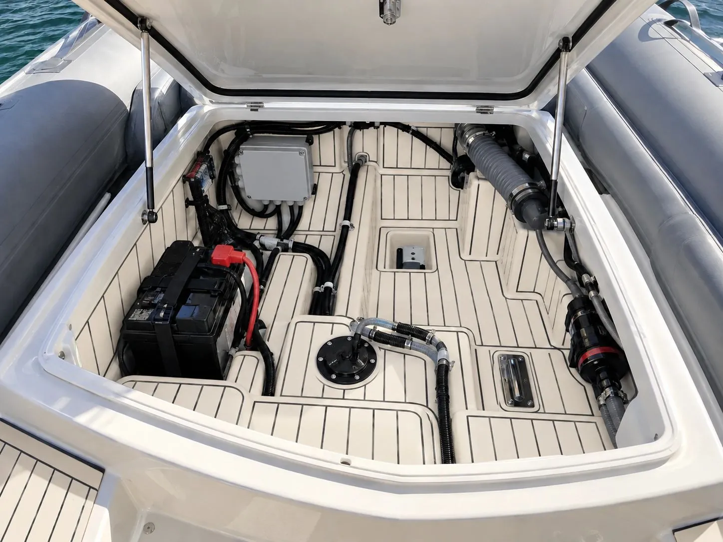 After: Lockers, console and technical compartments of the inflatable boat, light cork