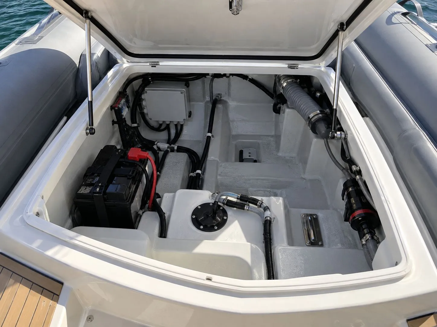 Before: Lockers, console and technical compartments of the inflatable boat, original flooring