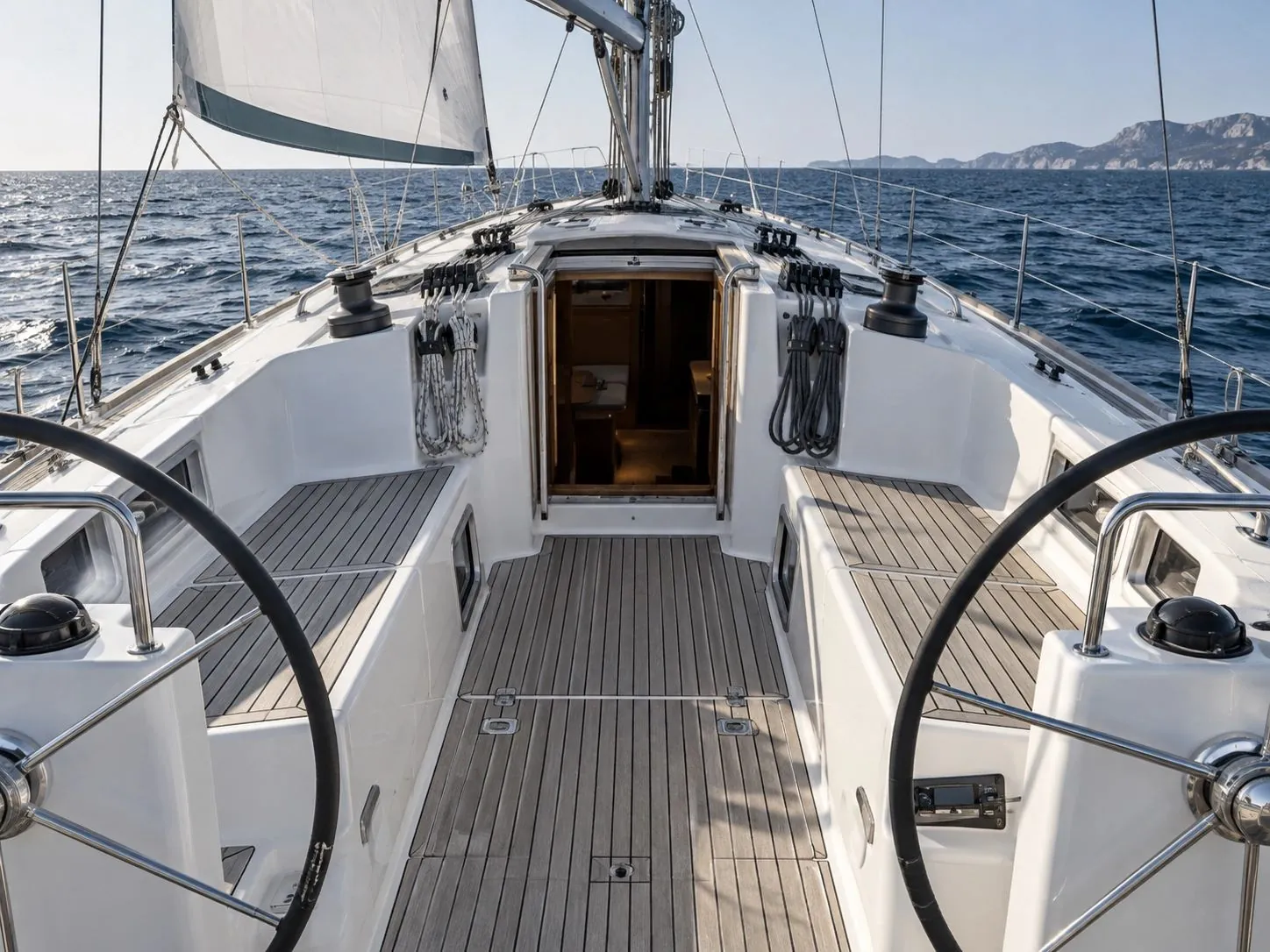 Before: Sailboat cockpit and walking surfaces, original flooring