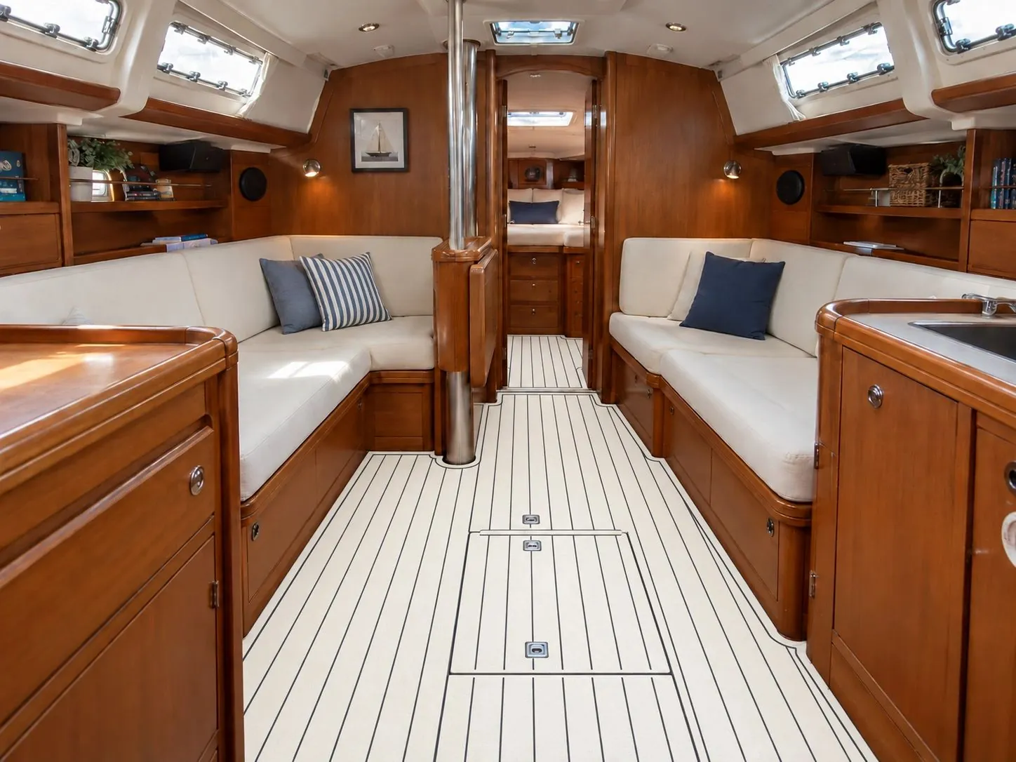 After: Sailboat interior cabin, light cork