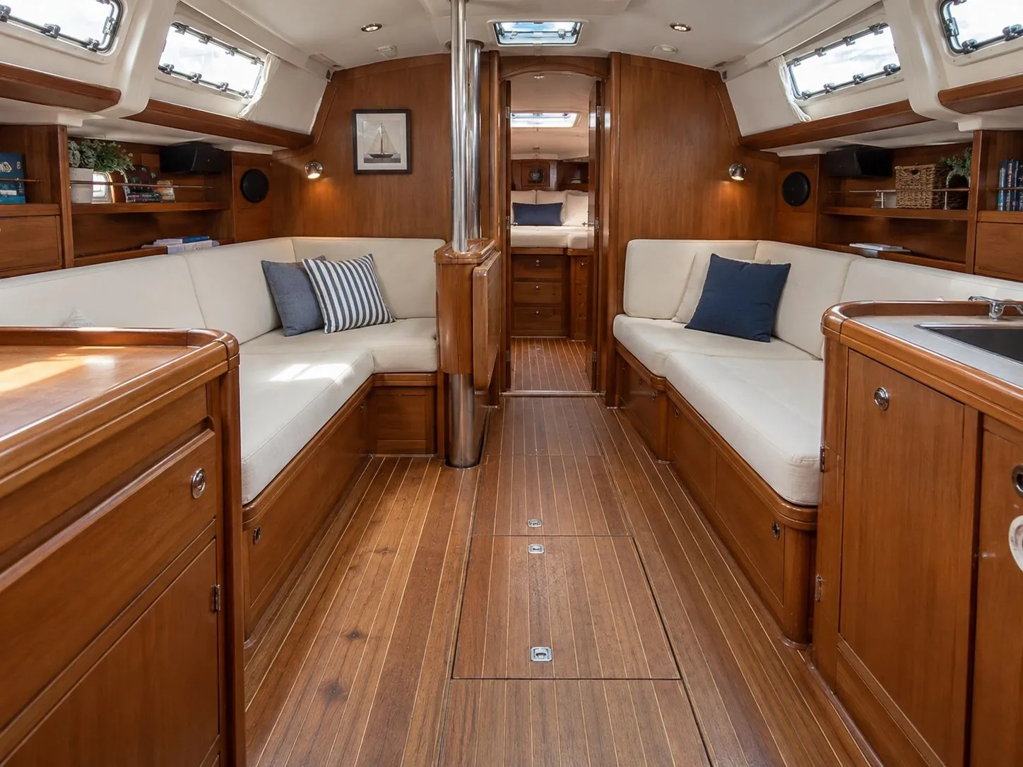 Before: Sailboat interior cabin, original flooring